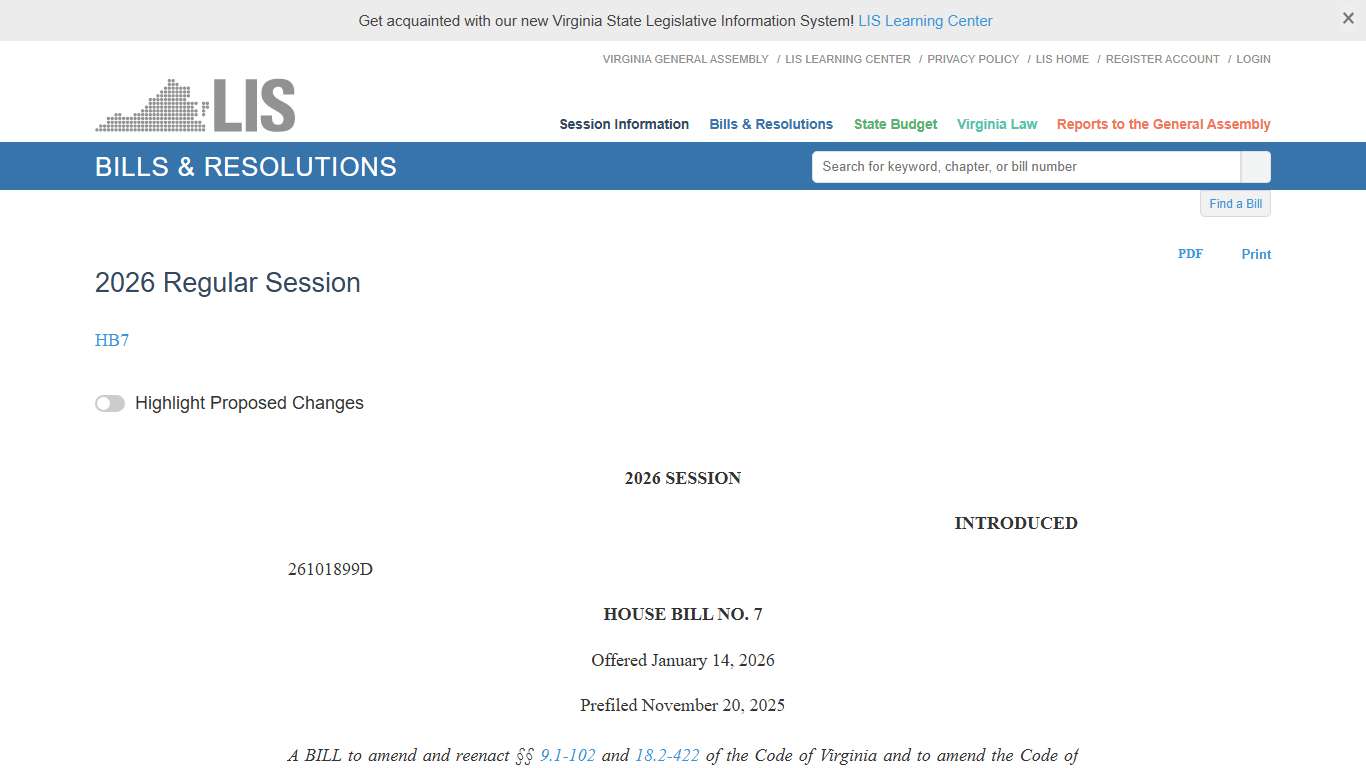 HB7 - 2026 Regular Session LIS